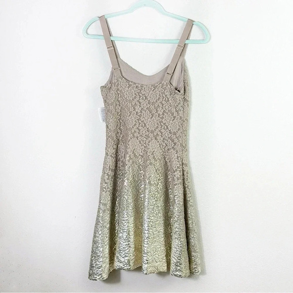 NWT Free People Ombre Foil Lace Fit & Flare Mini Dress Size S Cream Gold - Picture 11 of 16